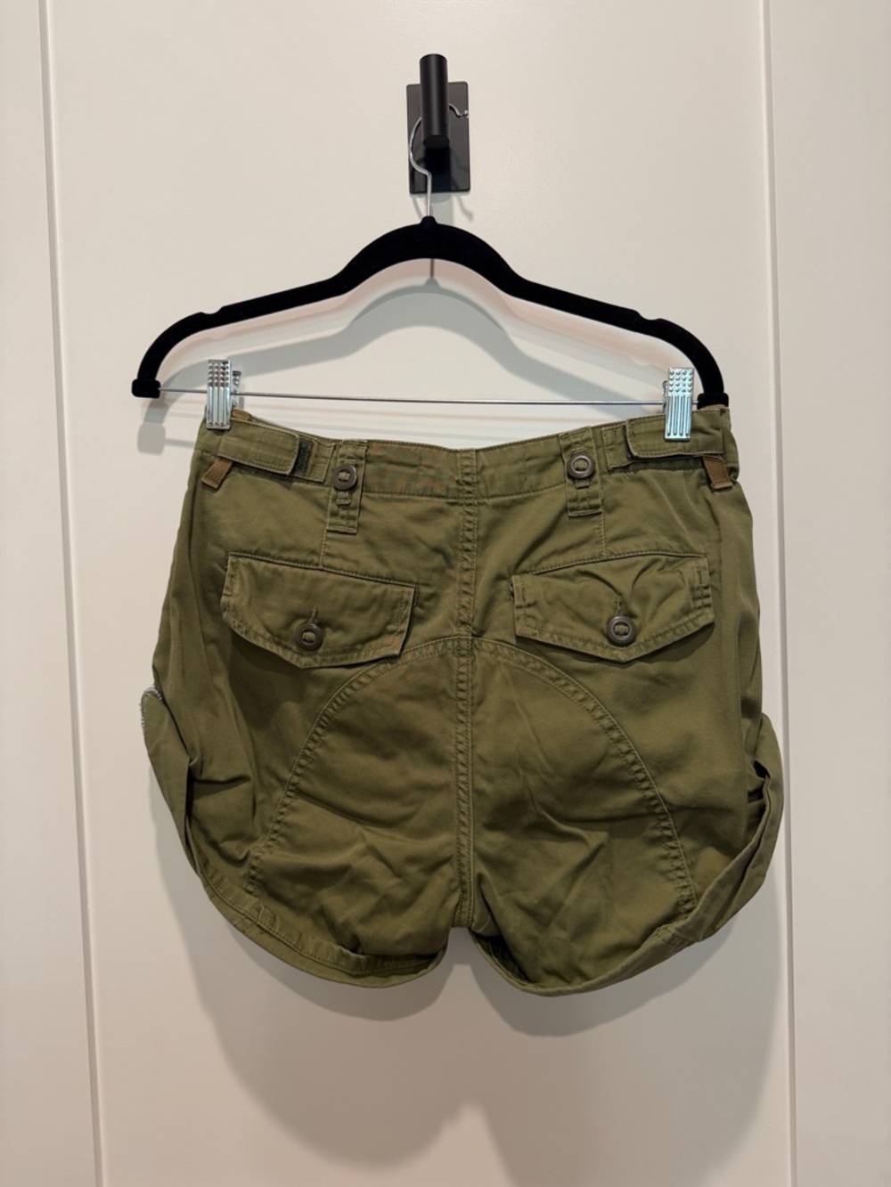 Alexander Wang Denim and Olive Utility Roll-Cuff Women’s Shorts - Picture 2 of 4